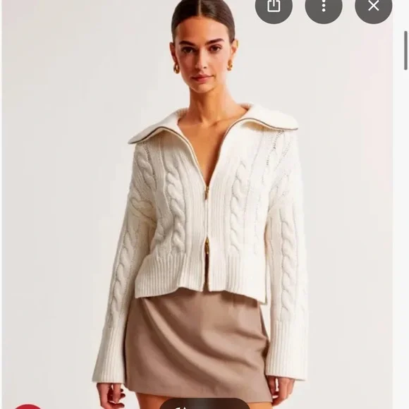 Abercrombie & Fitch Cable-Knit Full Zip collared Sweater Jacket Taupe - Picture 10 of 12